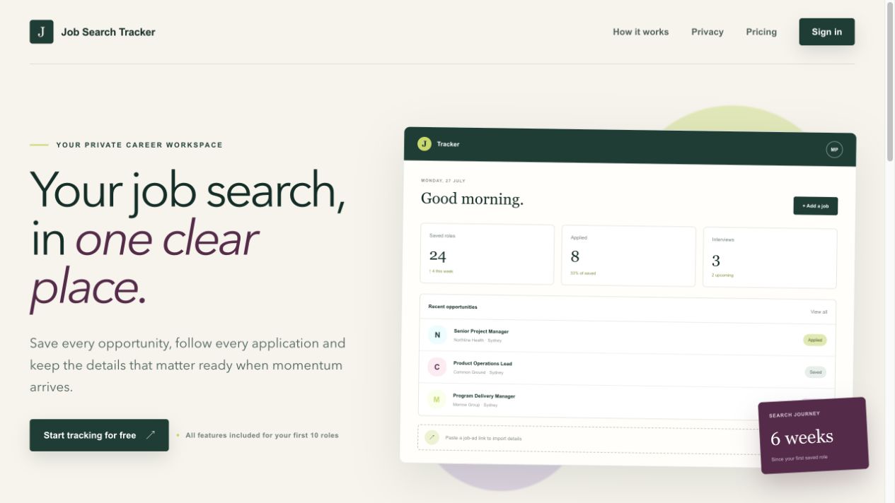 Job Search Tracker landing page