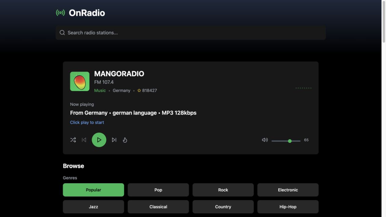 OnRadio landing page